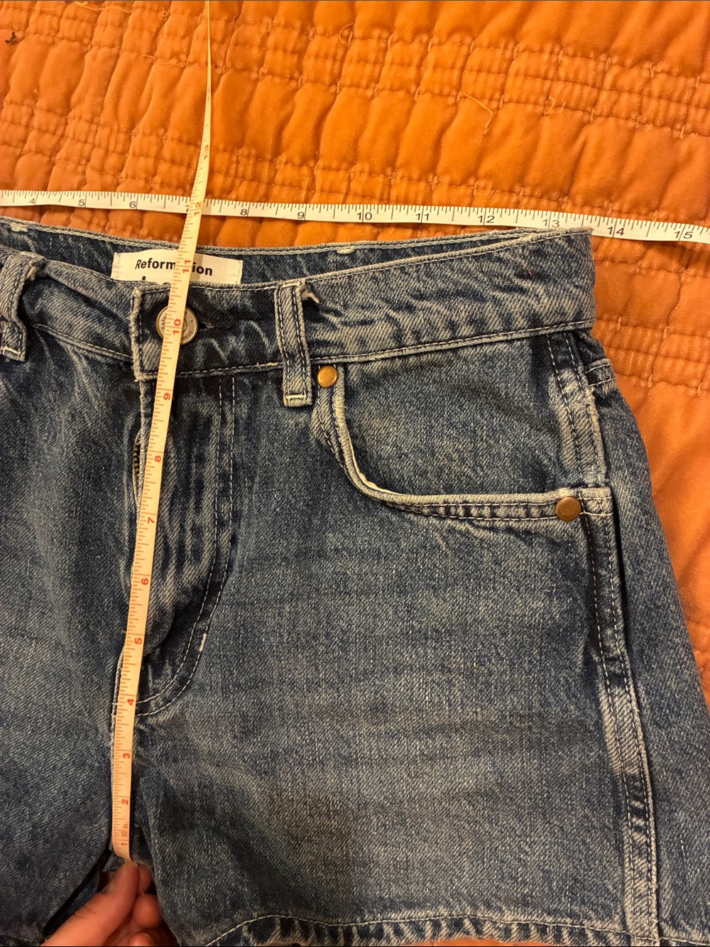 Cowboy high rise rigid organic denim Jean shorts, dark wash, 25 - Picture 5 of 6